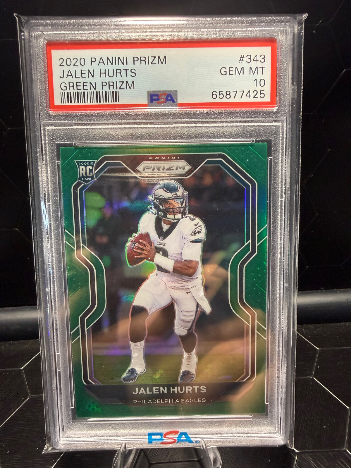 2020 Panini Prizm Jalen Hurts #343 Green Prizm RC PSA 10