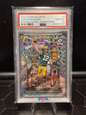 2023 Donruss Optic Aaron Rodgers #4 International Downtown PSA 10