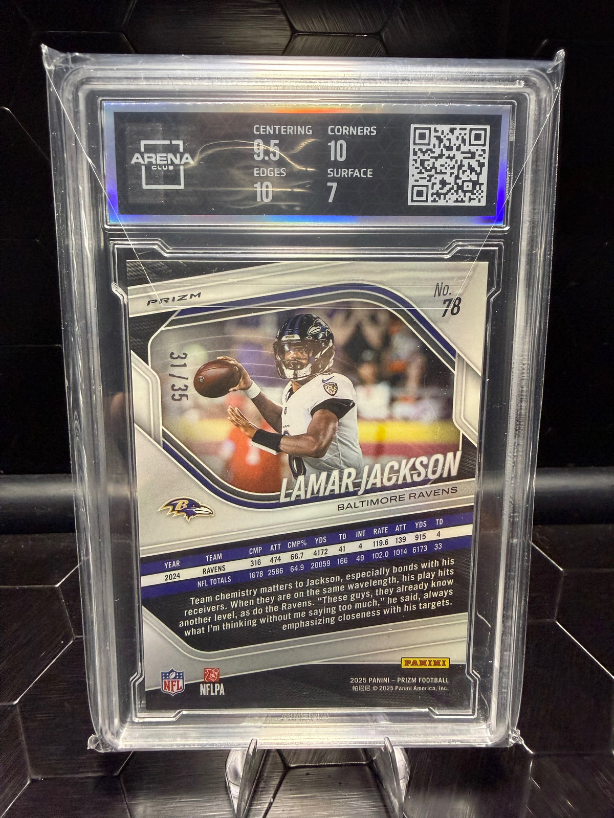 2025 Panini Prizm Lamar Jackson #78 White Prizm /35 Arena 7.5