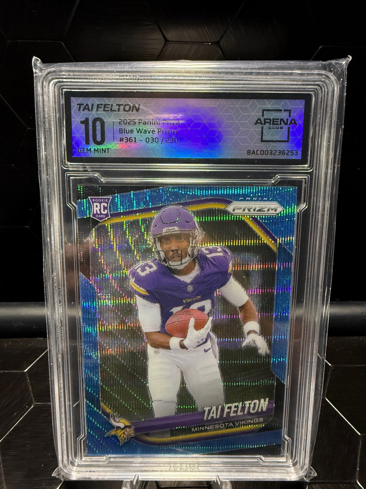2025 Panini Prizm Tai Felton #361 Blue Wave RC /230 Arena 10