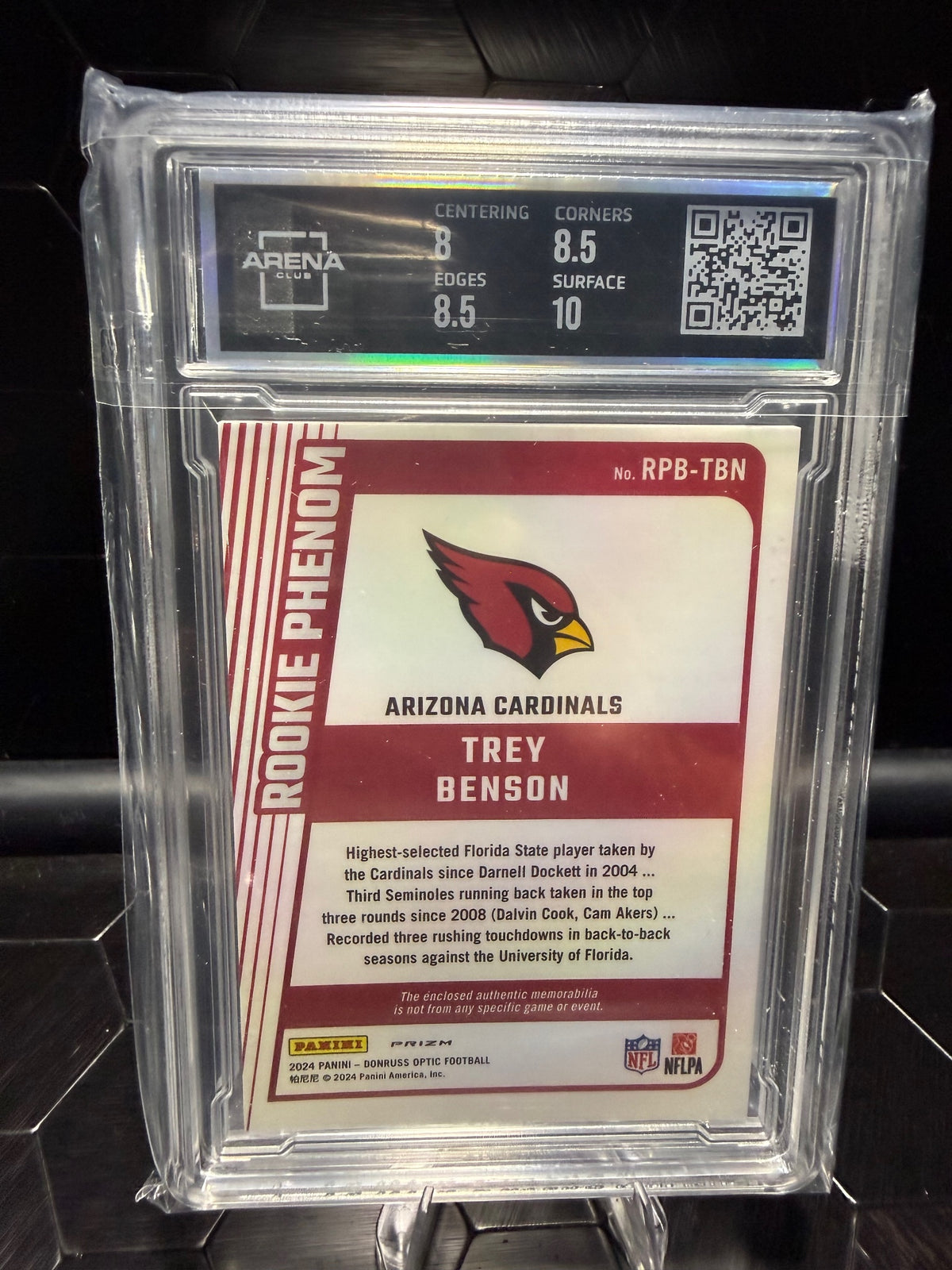 2024 Donruss Optic Trey Benson #RRP-TBN Rookie Phenom Hyper Blue RC Arena 8.5