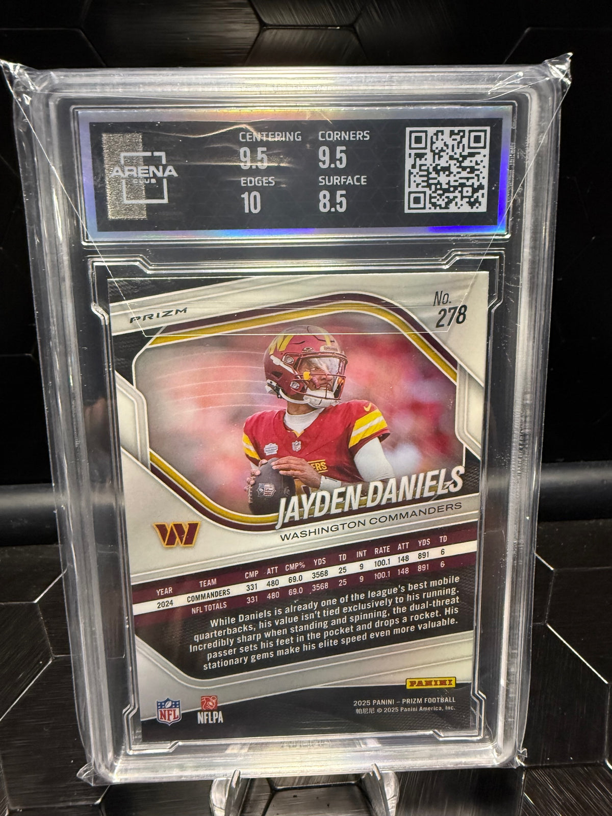 2025 Panini Prizm Jayden Daniels #278 Silver Prizm Arena Club 9