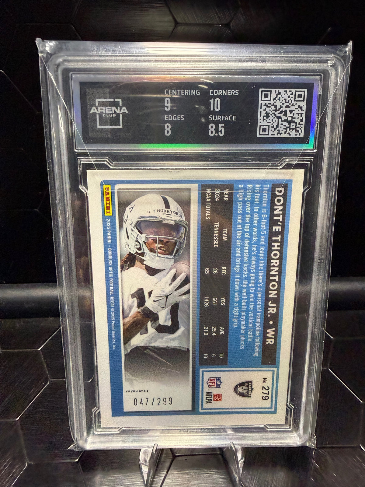 2025 Donruss Optic Donte' Thornton Jr. #279 Orange RC 047/299 Arena 8.5