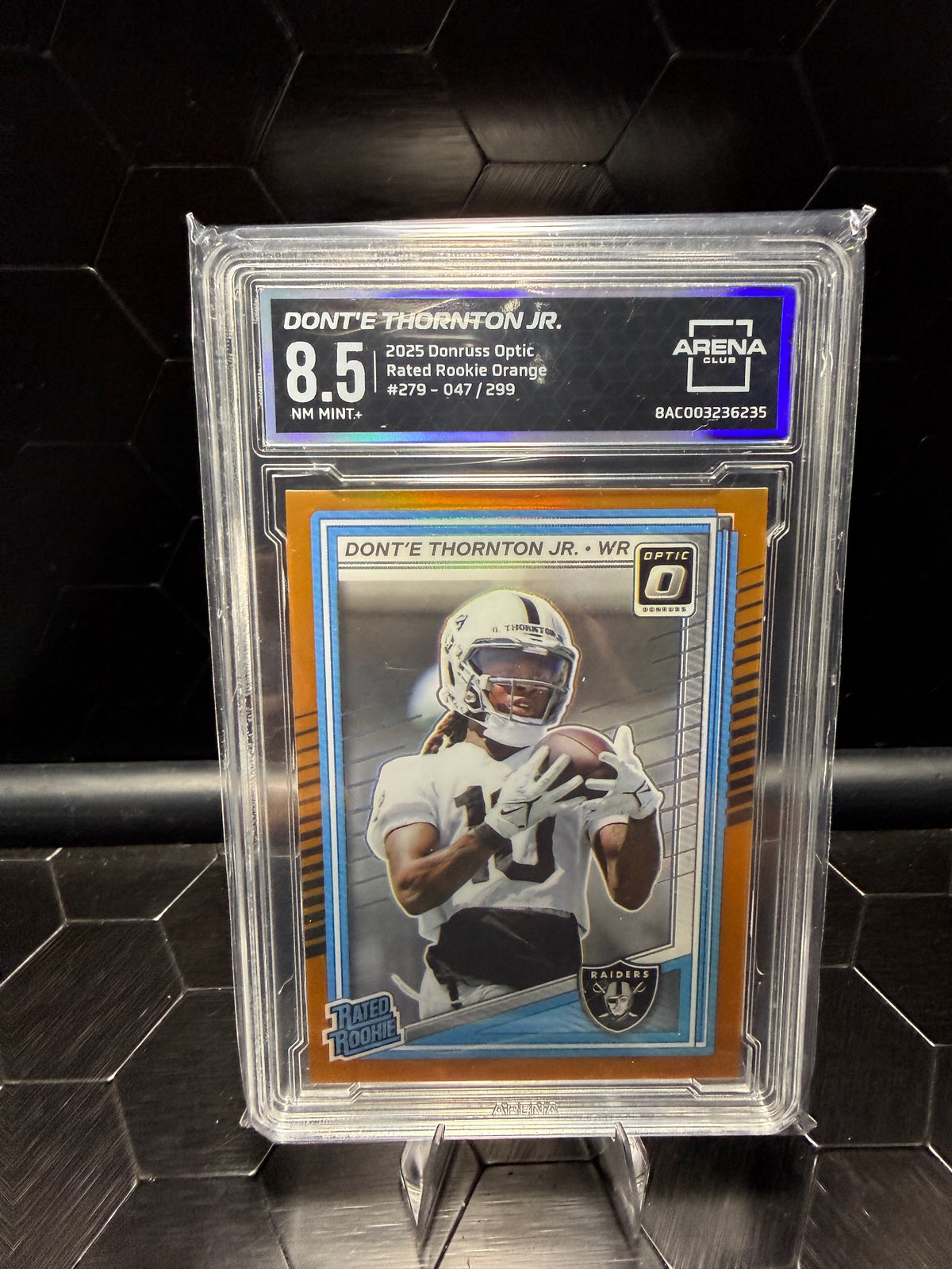 2025 Donruss Optic Donte' Thornton Jr. #279 Orange RC 047/299 Arena 8.5