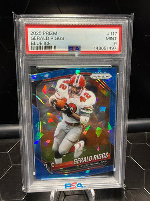 2025 Panini Prizm Gerald Riggs #117 Blue Ice Prizm /99 PSA 9