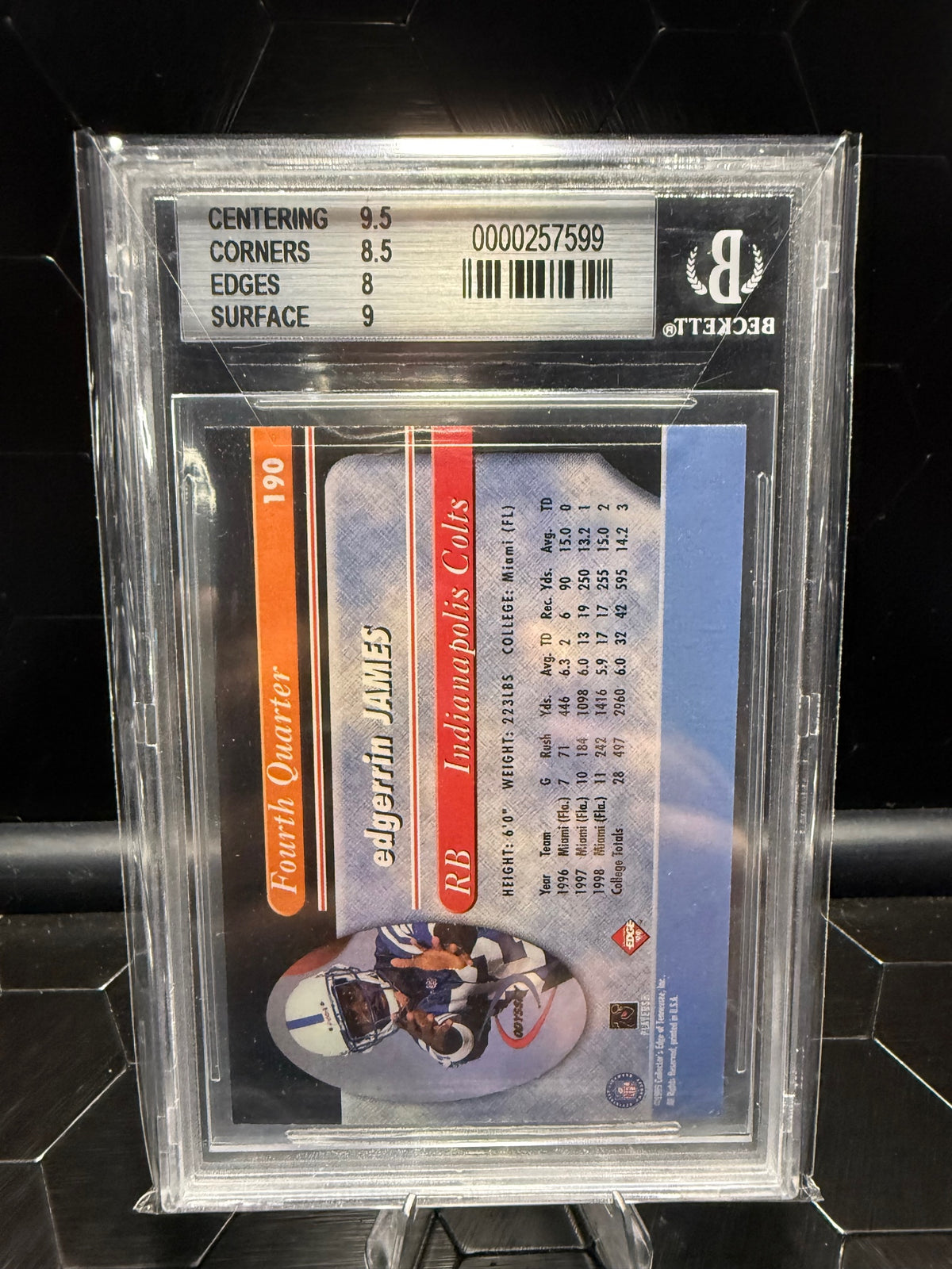 1999 Collector's Edge Odyssey Edgerrin James #190 4th Quarter RC BGS 8.5