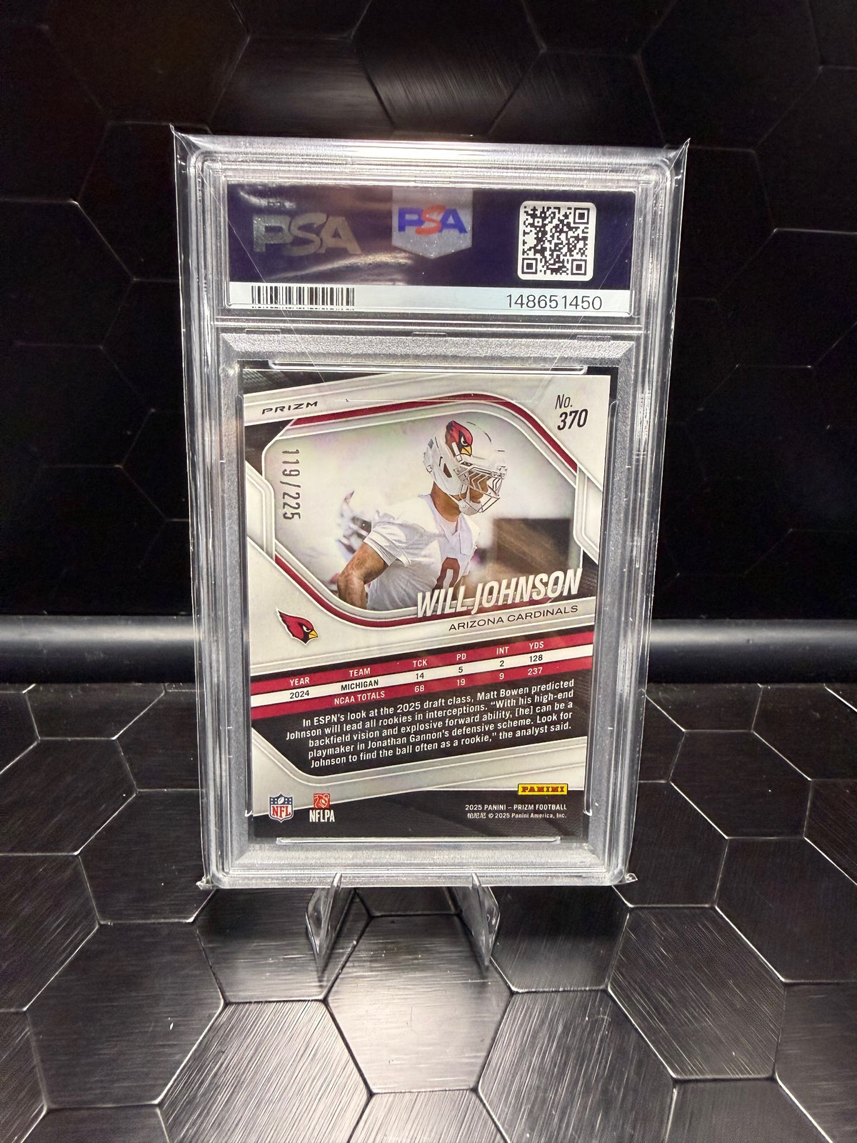 2025 Panini Prizm Will Johnson #370 Purple Ice 119/225 RC PSA 8
