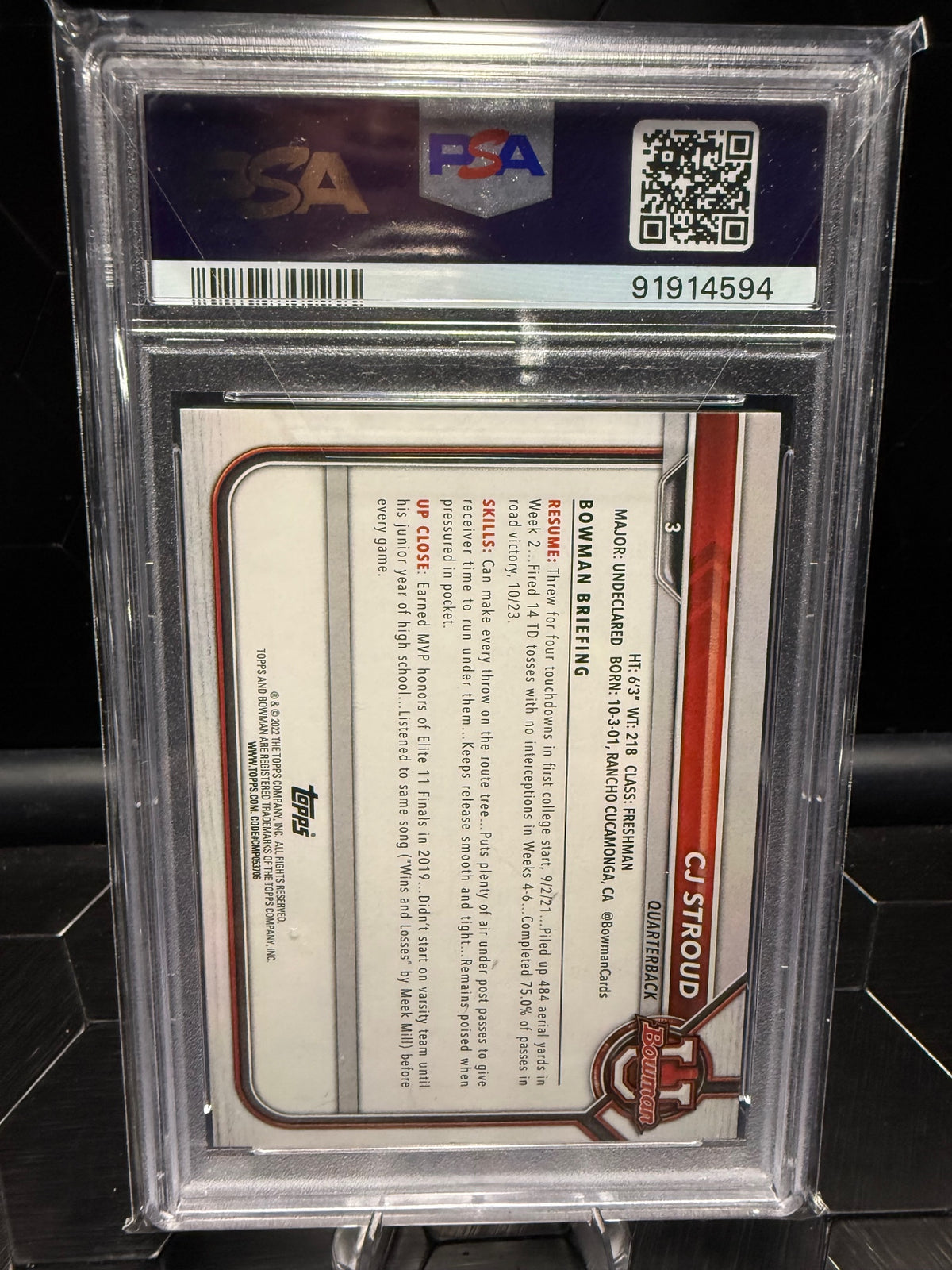 2021-22 Bowman University #3 C.J. Stroud Paper Prospects PSA 9