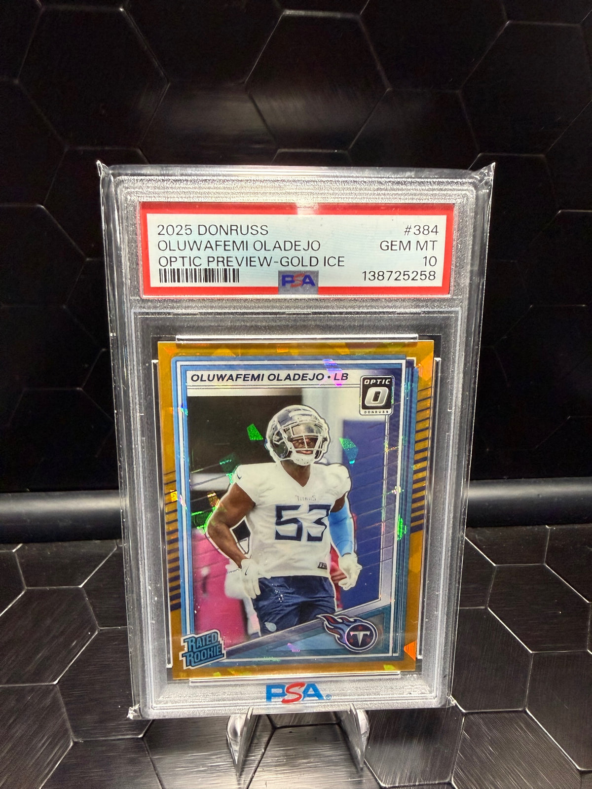 2025 Donruss #384 Oluwafemi Oladejo Optic Preview Gold Ice /10 PSA 10