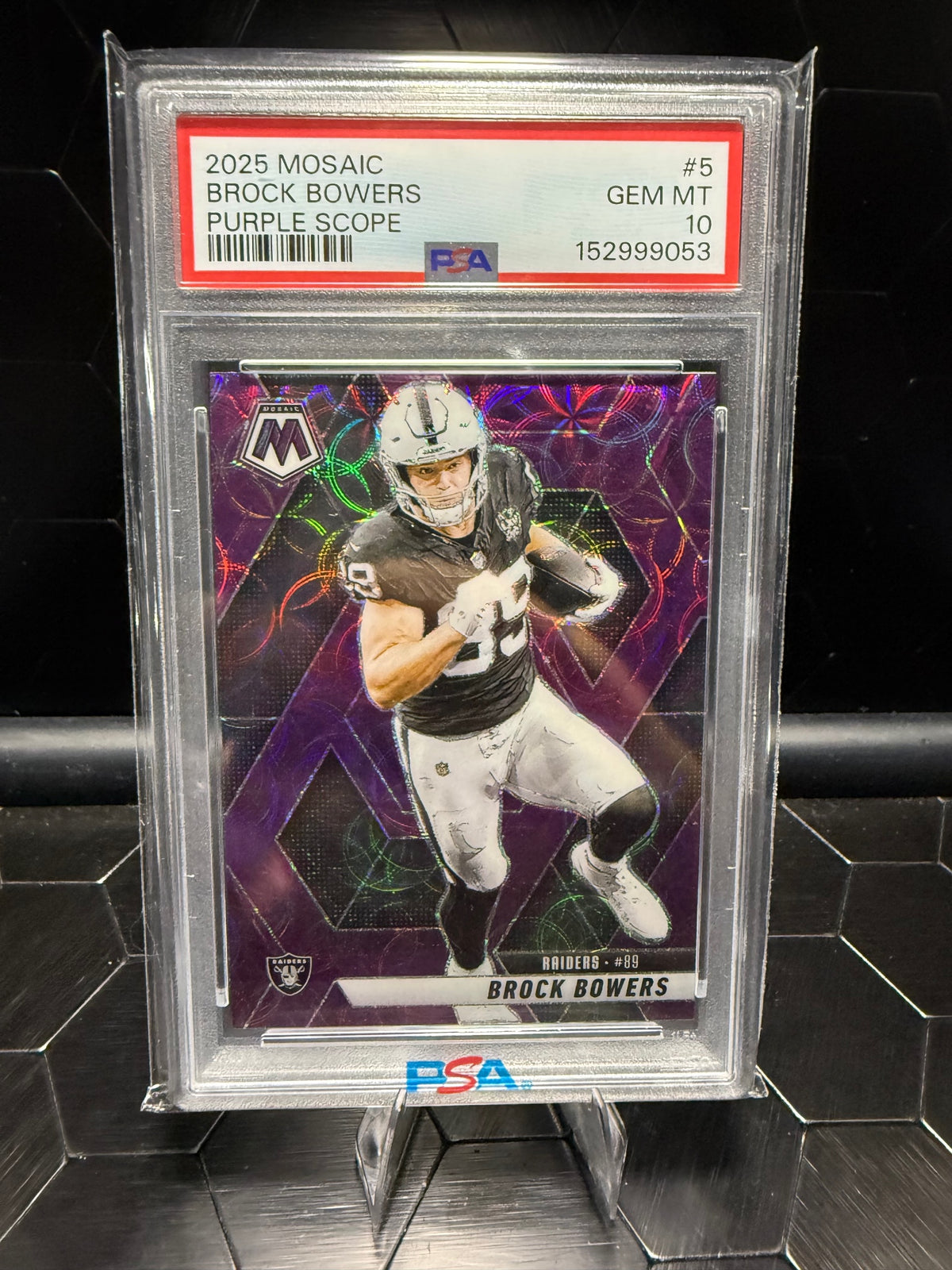 2025 Panini Mosaic #5 Brock Bowers Purple Scope PSA 10
