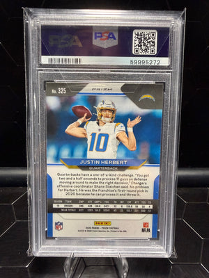 2020 Panini Prizm #325 Justin Herbert Red White Blue Prizm PSA 9