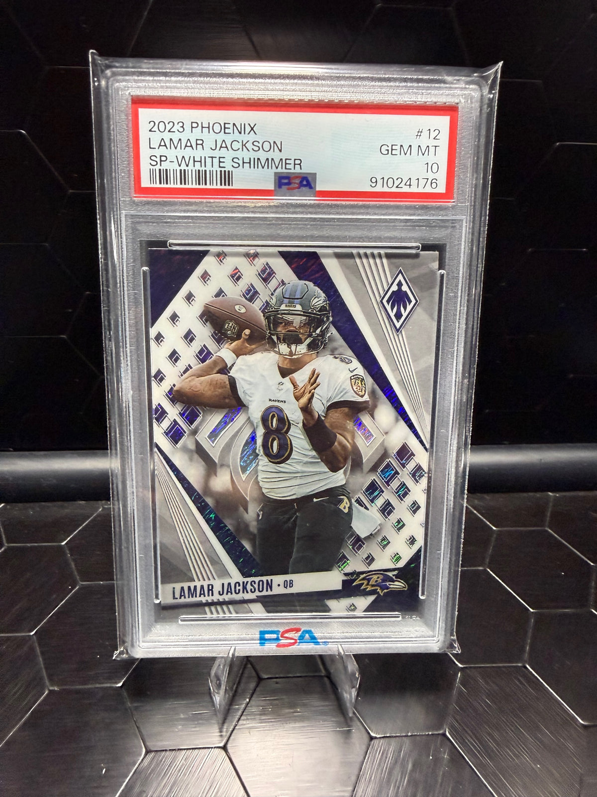 2023  Phoenix #12 Lamar Jackson SP-White Shimmer PSA 10