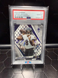 2023  Phoenix #12 Lamar Jackson SP-White Shimmer PSA 10