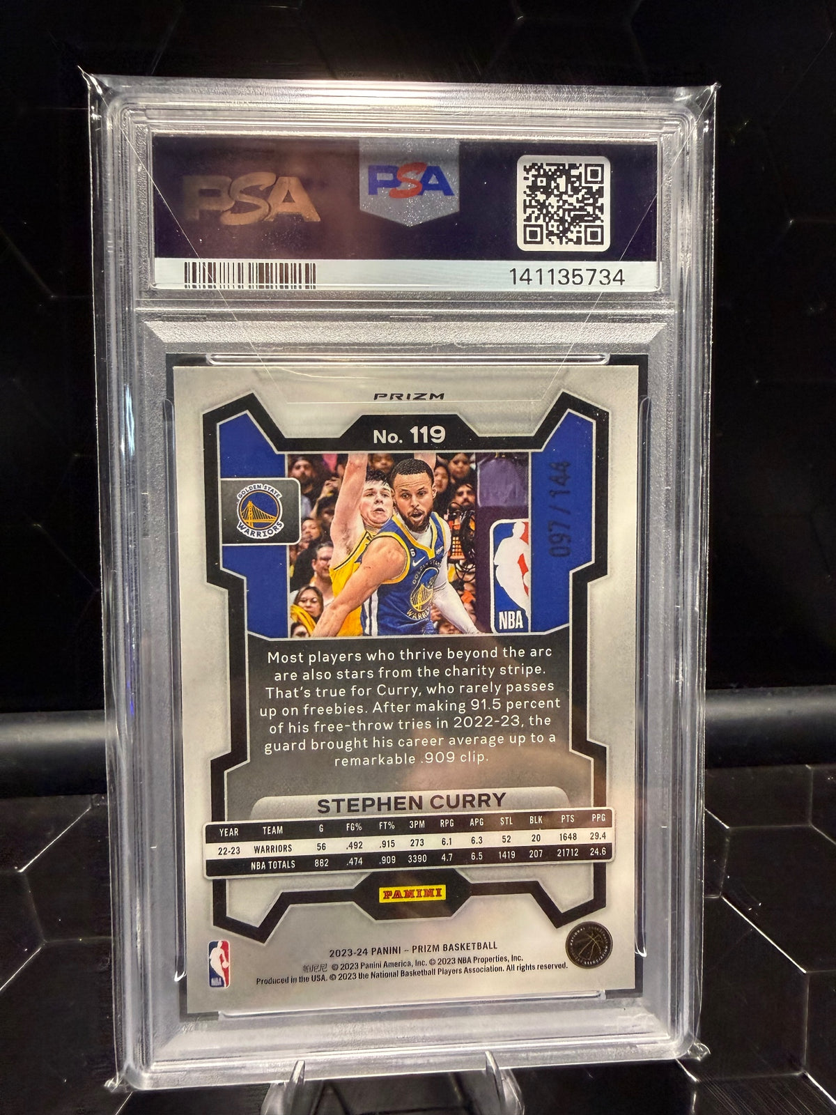 2023-24 Panini Prizm Stephen Curry #119 Blue Sparkle /144 PSA 10