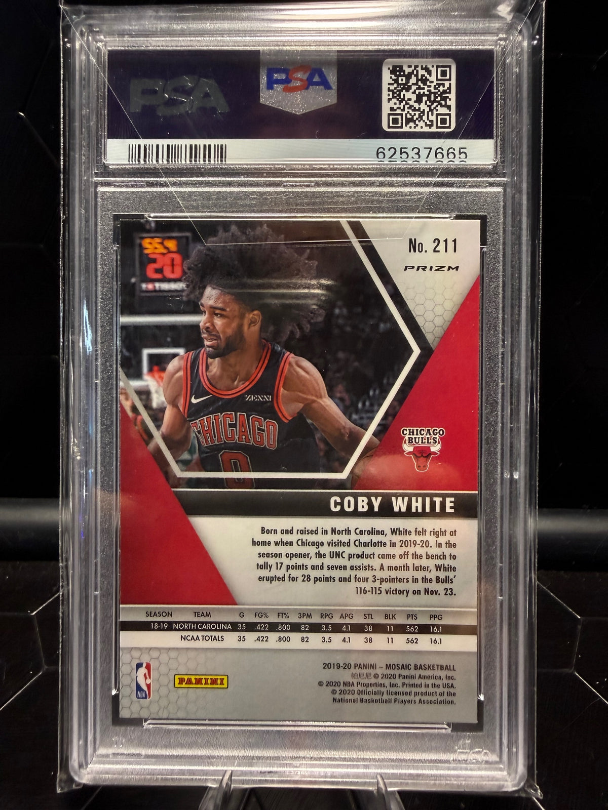 2019-20 Panini Mosaic #211 Coby White Red Wave Prizm PSA 10