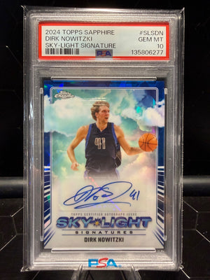 2024-25 Topps Chrome Sapphire Dirk Nowitzki SLS-DN Sky-Light Auto PSA 10