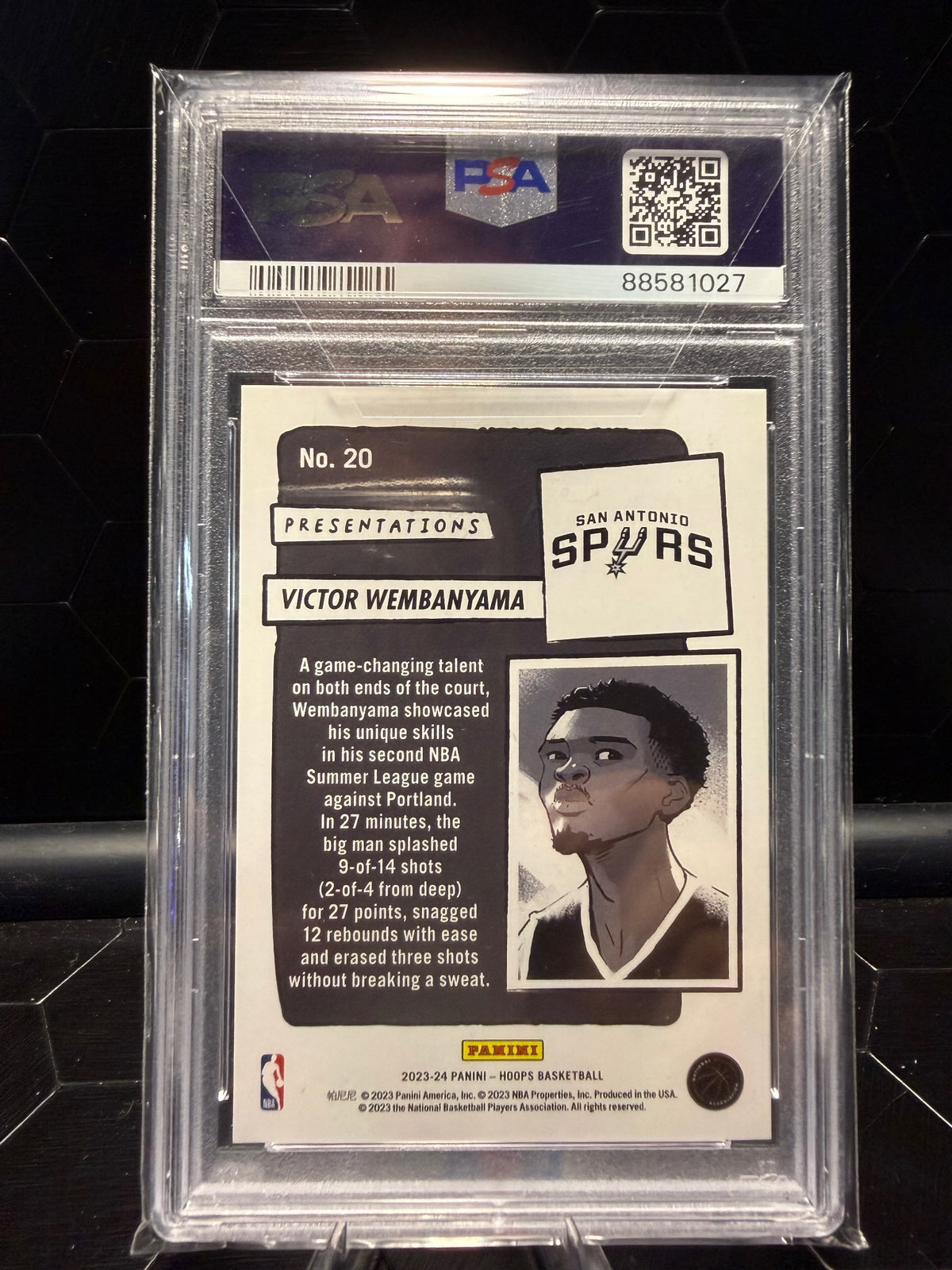 2023-24 Panini NBA Hoops Victor Wembanyama #20 Presentations SSP RC PSA 10