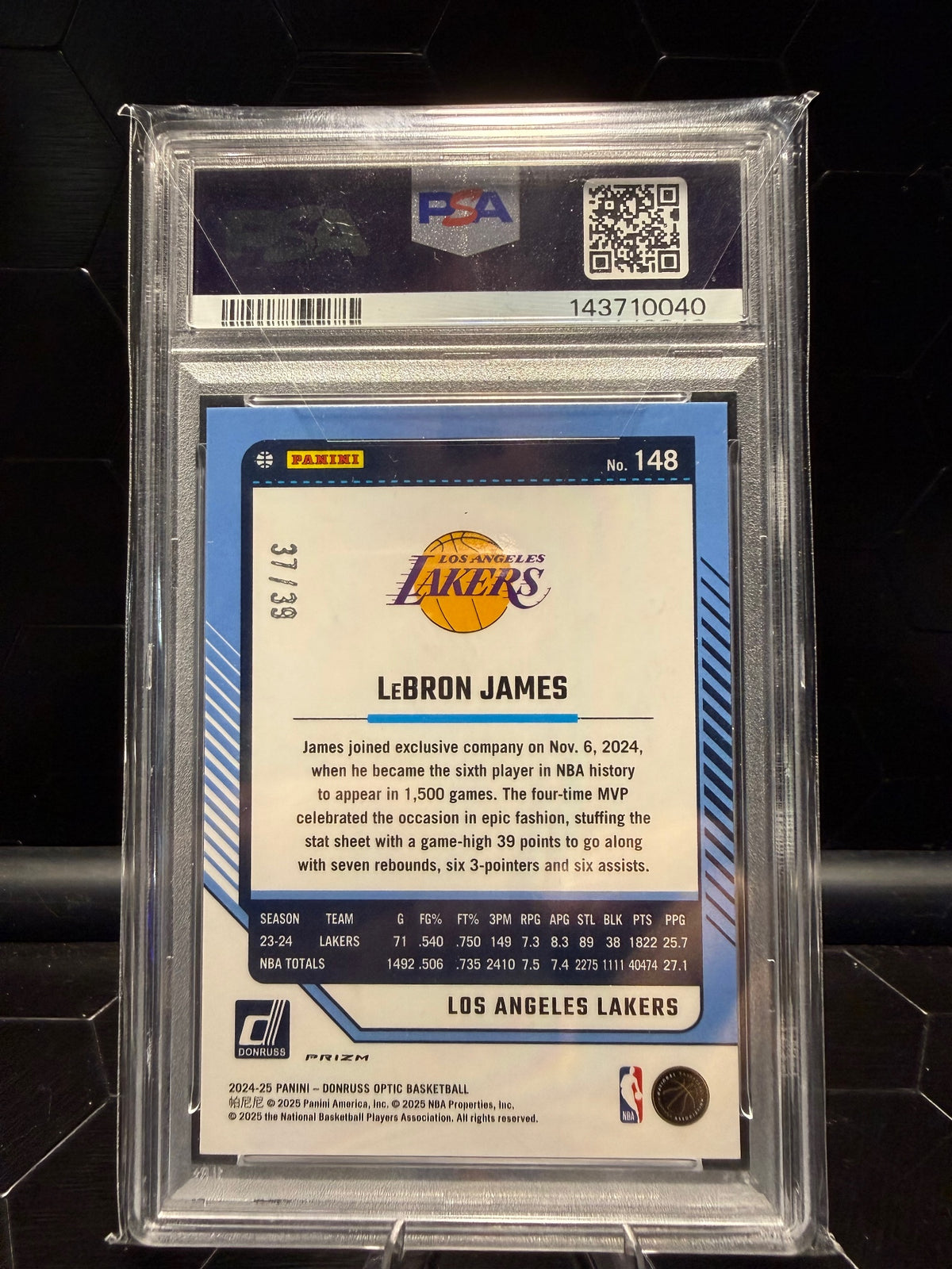 2024-25 Donruss Optic #148 LeBron James Black Velocity PSA 8