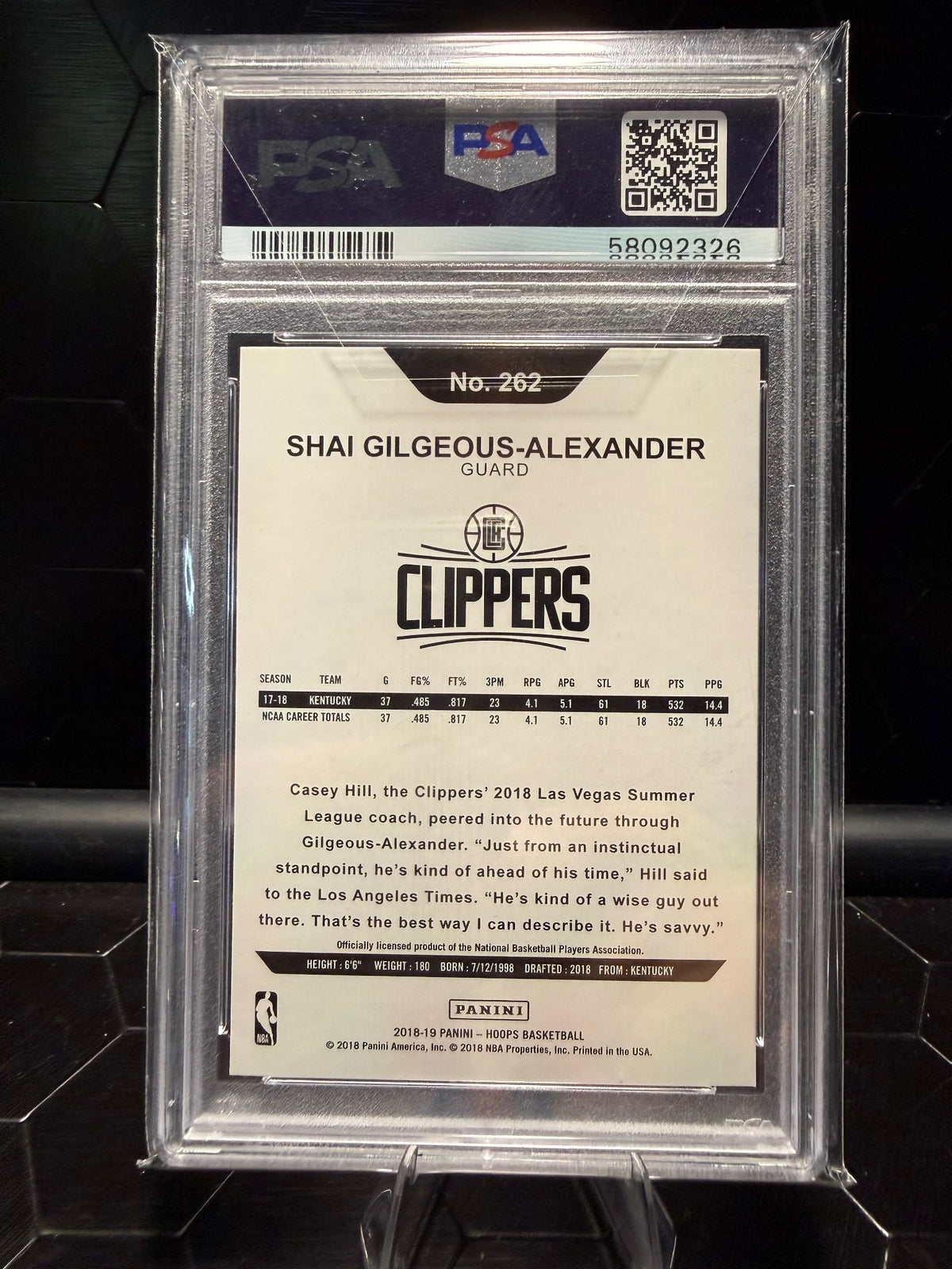 2018-19 Panini Hoops Shai Gilgeous-Alexander #262 RC PSA 10