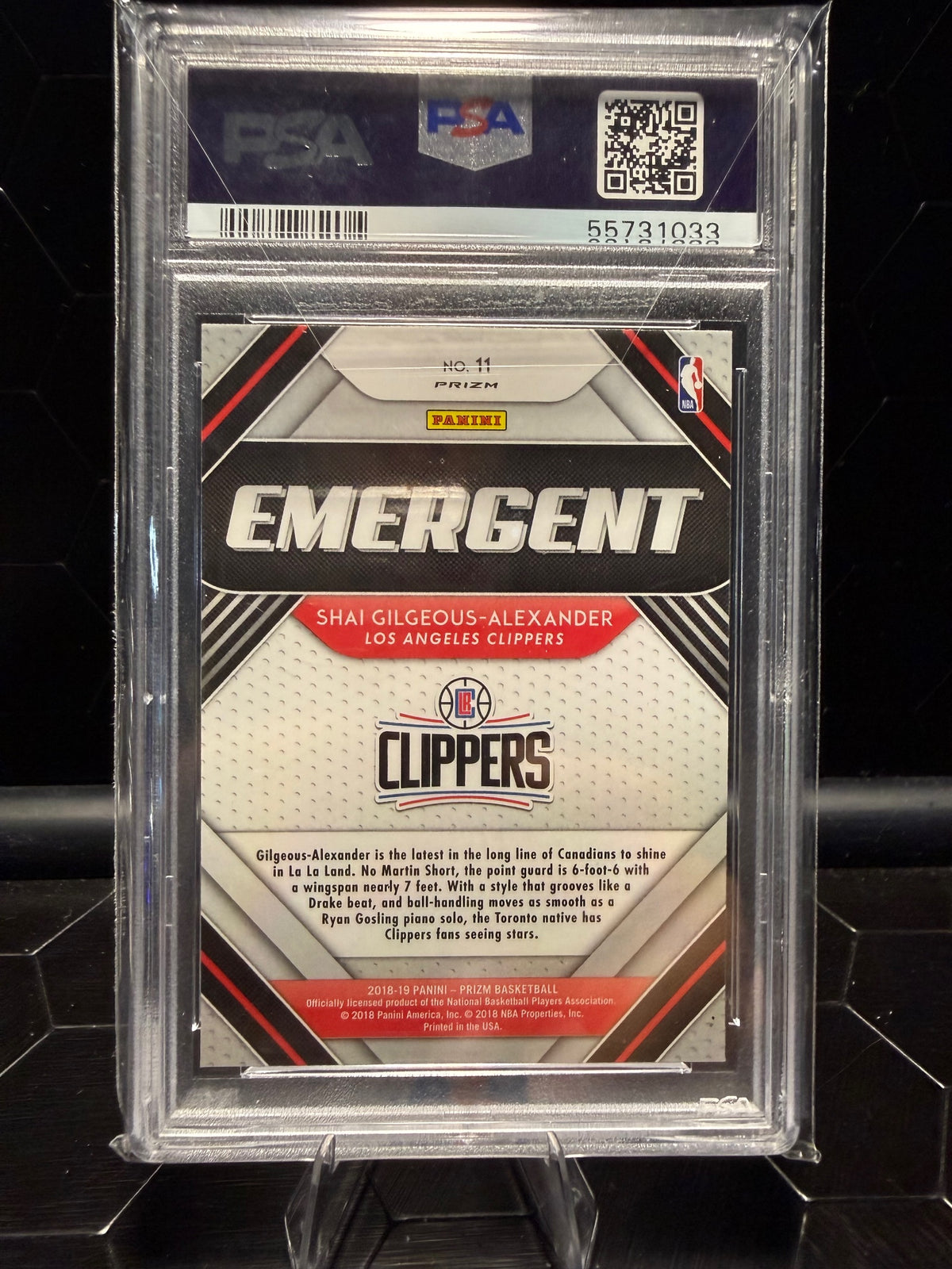 2018-19 Panini Prizm Shai Gilgeous-Alexander #11 Emergent Silver Prizm RC PSA 10