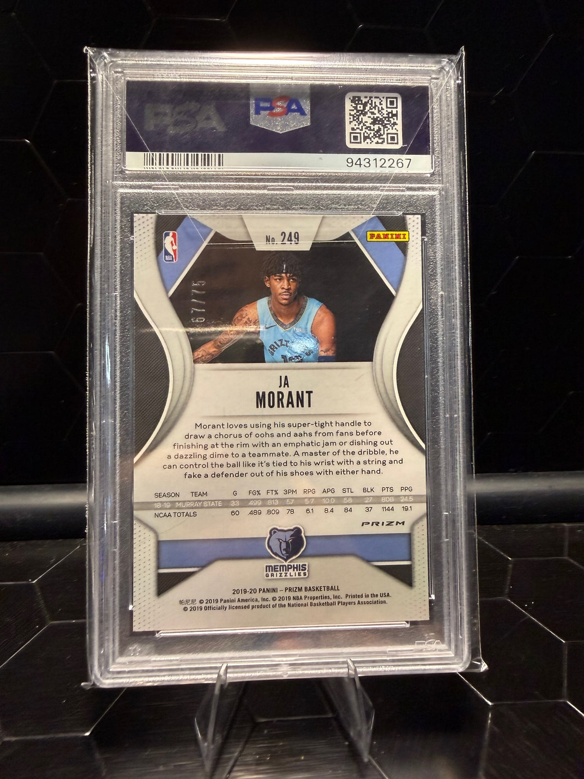 2019-20 Panini Prizm #249 Ja Morant Prizm Fast Break Purple PSA 10 #/75