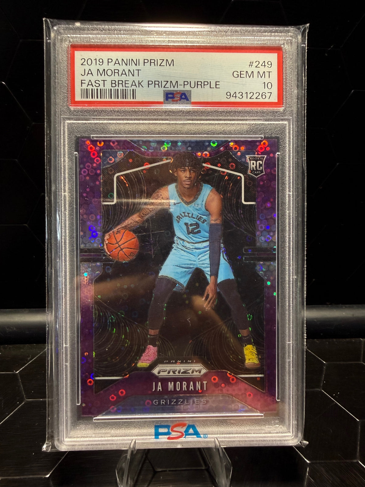 2019-20 Panini Prizm #249 Ja Morant Prizm Fast Break Purple PSA 10 #/75