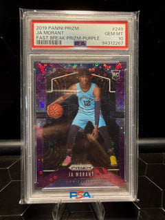 2019-20 Panini Prizm #249 Ja Morant Prizm Fast Break Purple PSA 10 #/75