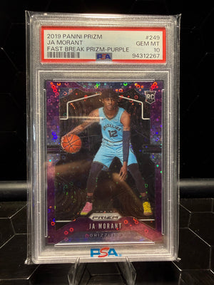 2019-20 Panini Prizm #249 Ja Morant Prizm Fast Break Purple PSA 10 #/75