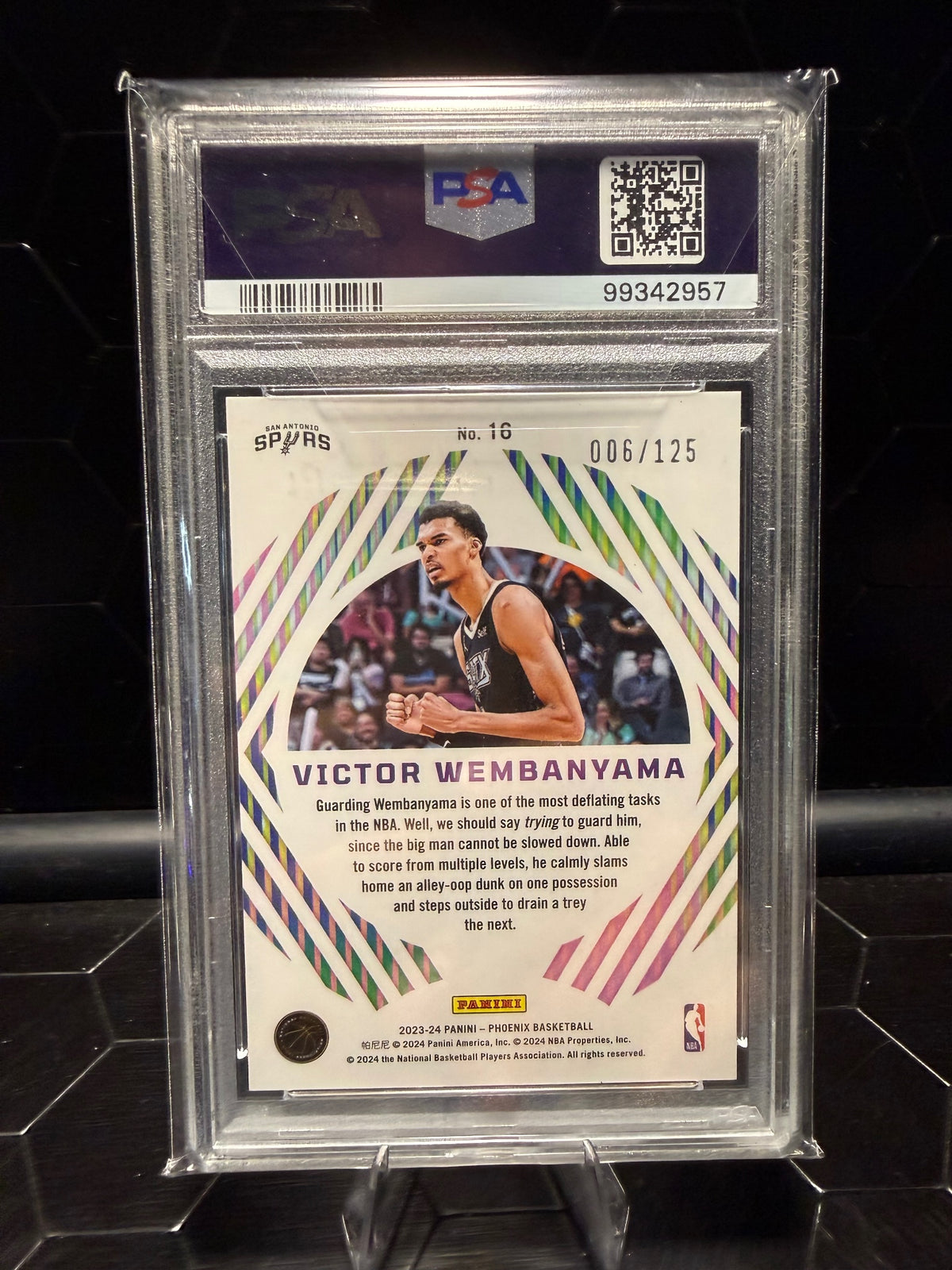 2023-24 Panini Phoenix Victor Wembanyama #16 Mystique Red 006/125 RC PSA 9