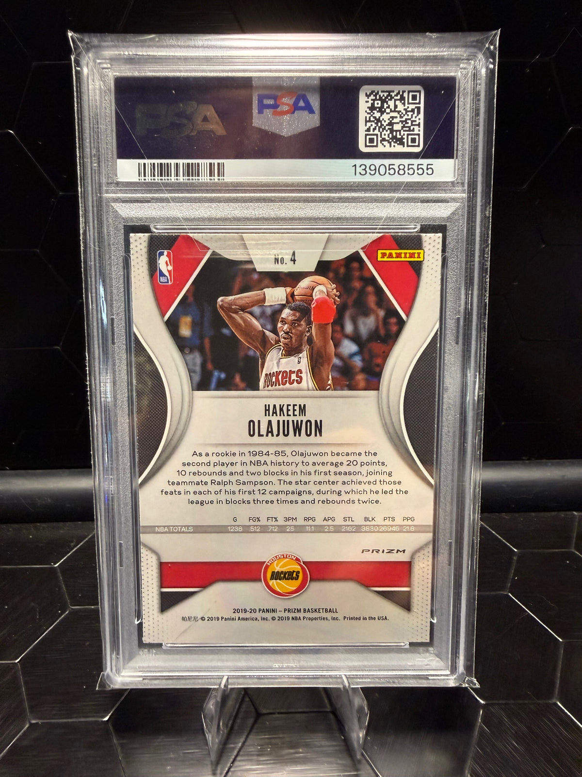 2019-20 Panini Prizm Hakeem Olajuwon #4 Choice Tiger Stripe PSA 10