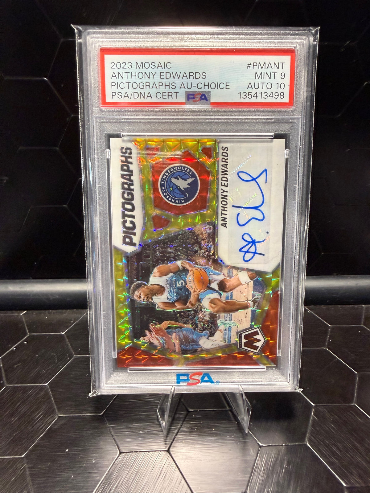 2023-24 Mosaic Anthony Edwards #PM-ANT Pictographs Choice Auto PSA 9 Auto 10