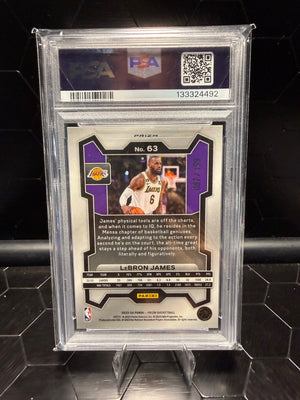 2023–24 Panini Prizm LeBron James #63 Blue Prizm 087/199 PSA 10