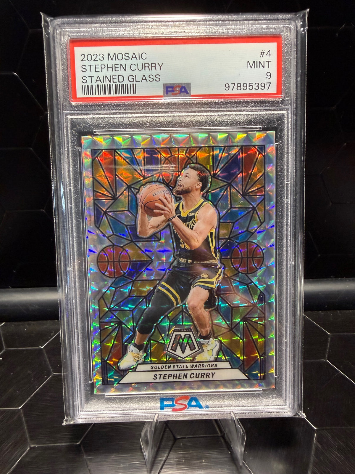 2023-24 Panini Mosaic Stephen Curry #4 Stained Glass PSA 9