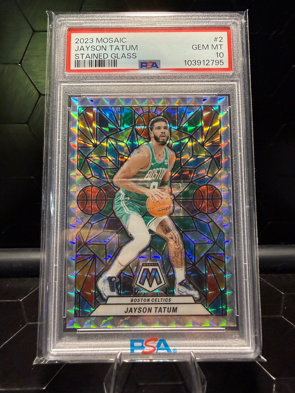 2023-24 Panini Mosaic Jayson Tatum #2 Stained Glass PSA 10