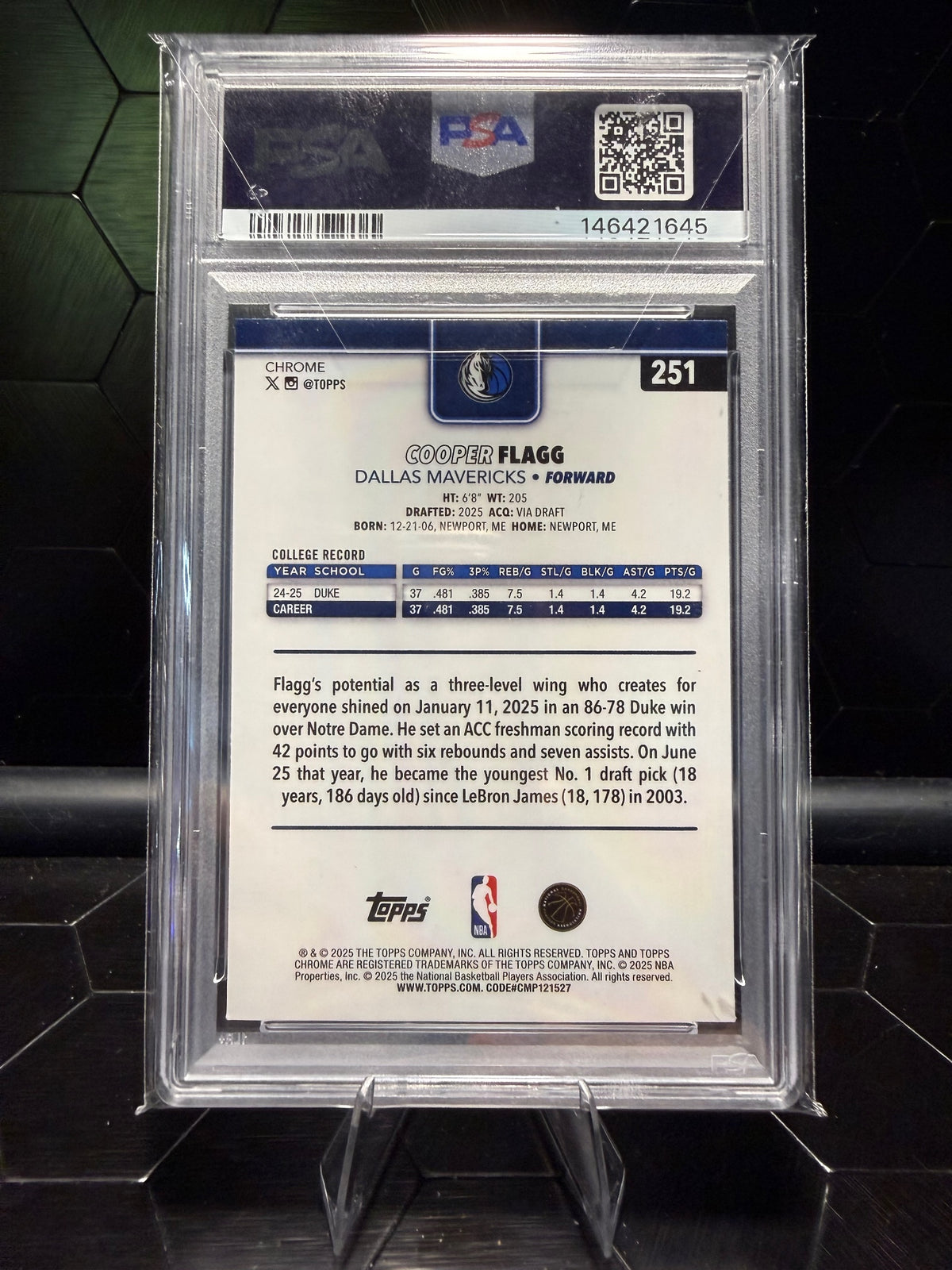 2025–26 Topps Chrome Cooper Flagg #251 X-Fractor RC PSA 8