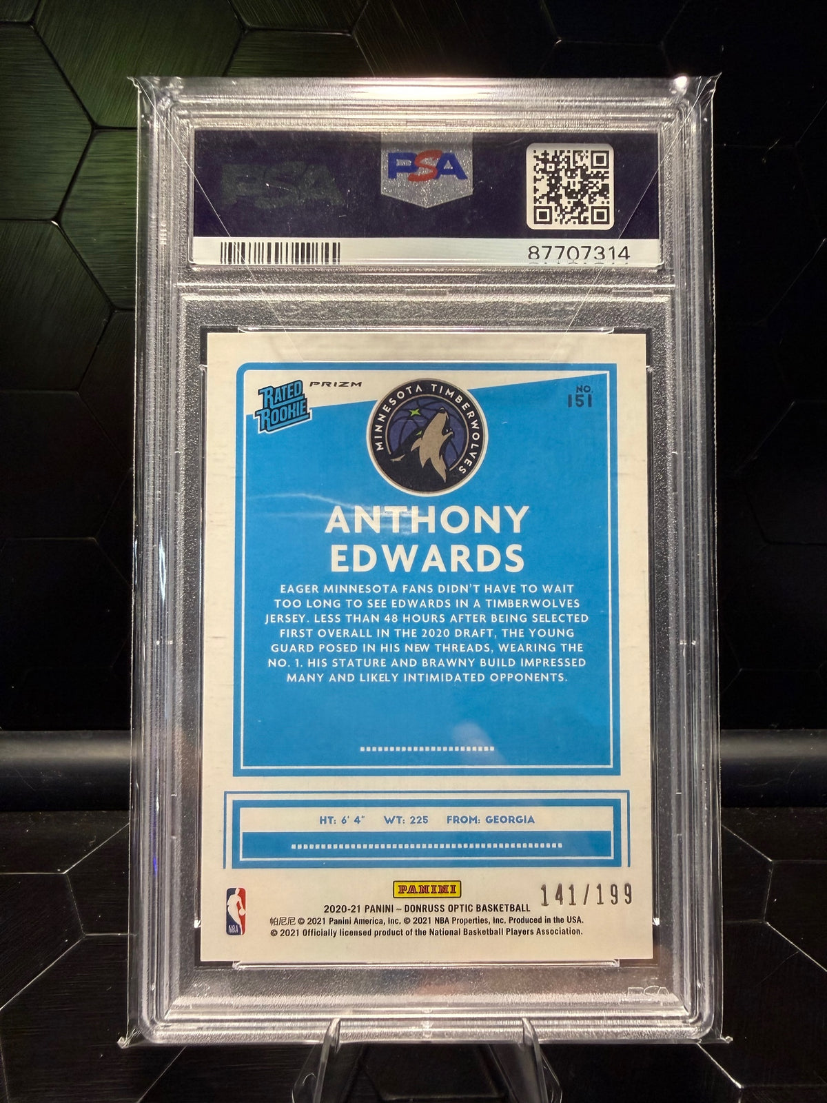 2020-21 Panini Donruss Optic Anthony Edwards #151 Orange Rated Rookie /199 PSA 9