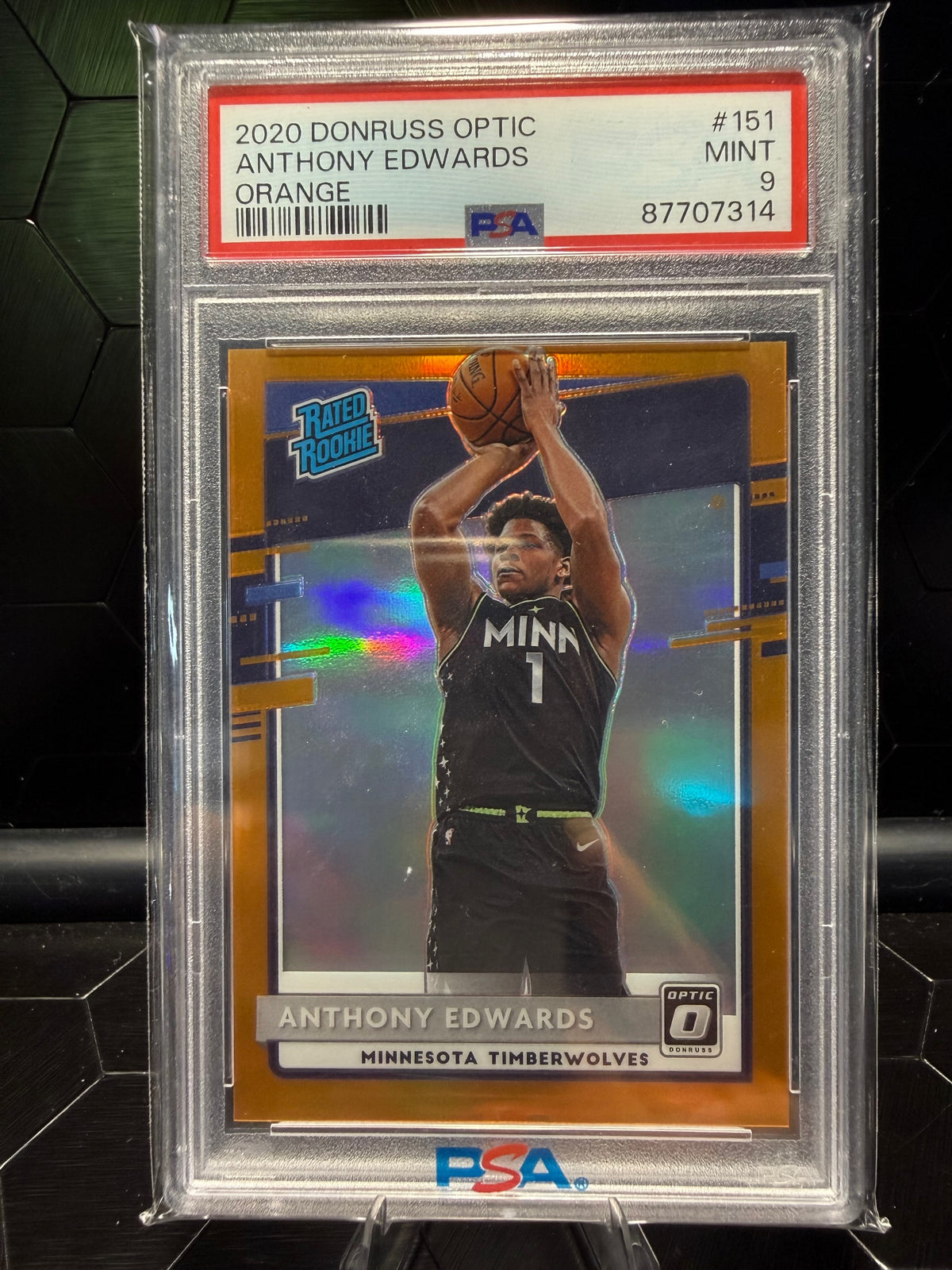 2020-21 Panini Donruss Optic Anthony Edwards #151 Orange Rated Rookie /199 PSA 9