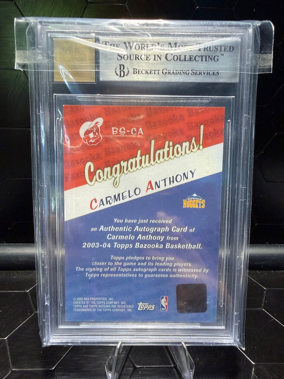 2003-04 Topps Bazooka Carmelo Anthony Bazooka Signs Auto /100 BGS 9 Auto 10