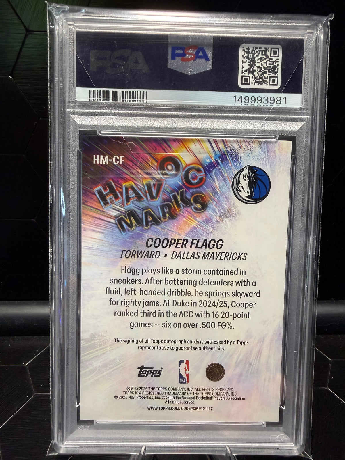 2025 Topps Cooper Flagg #HM-CF Havoc Marks RC Auto PSA 10