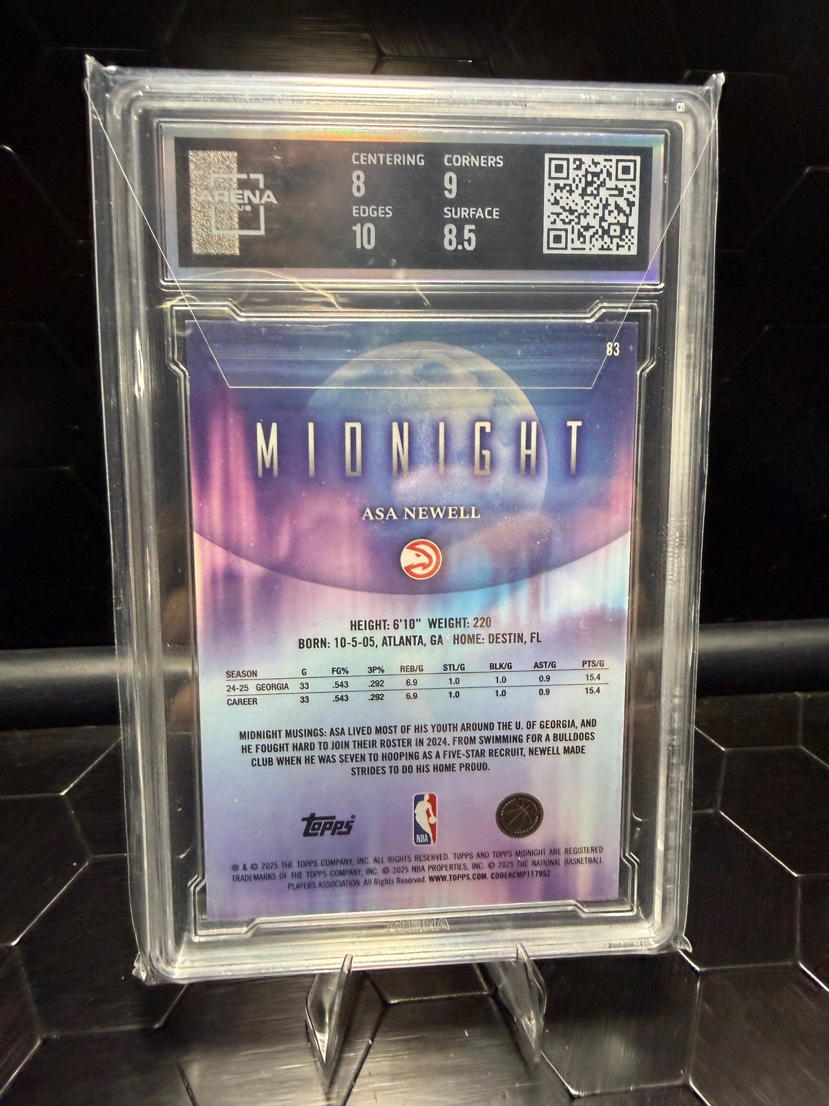 2025-26 Topps Midnight Asa Newell #83 Dusk RC 56/75 Arena Club 8.5