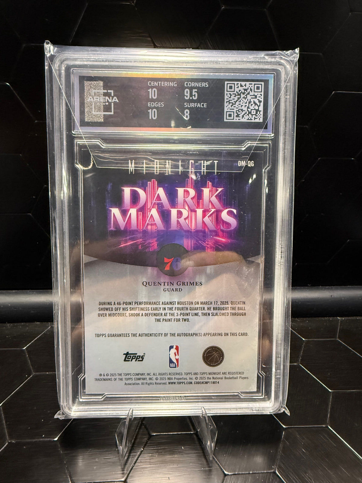 2025–26 Topps Midnight Quentin Grimes #DM-QG Dark Marks Auto Arena Club 8.5