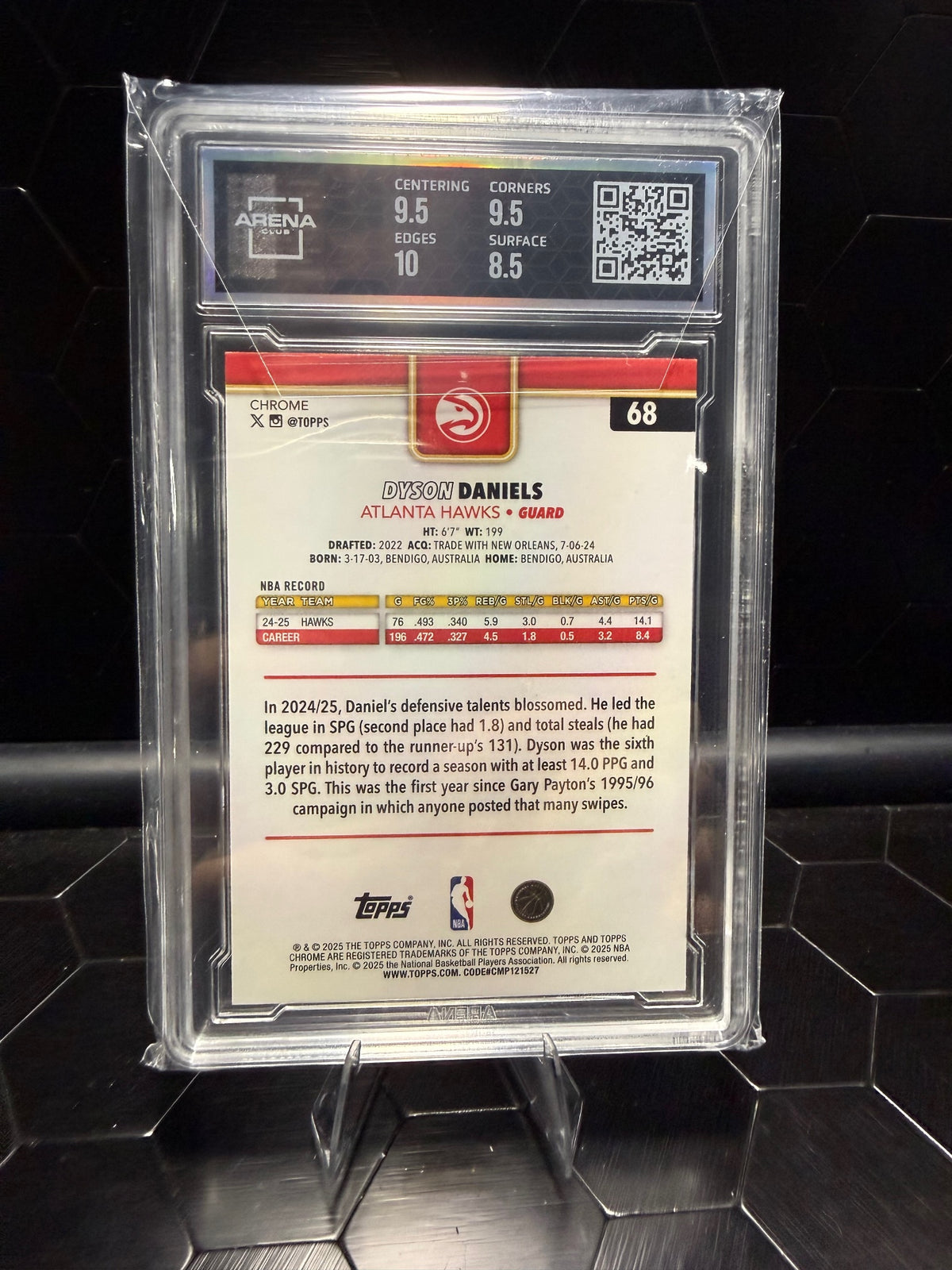 2025–26 Topps Chrome Dyson Daniels #68 Blue Refractor 051/150 Arena Club 9