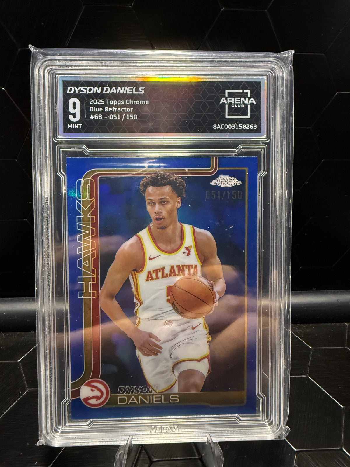 2025–26 Topps Chrome Dyson Daniels #68 Blue Refractor 051/150 Arena Club 9
