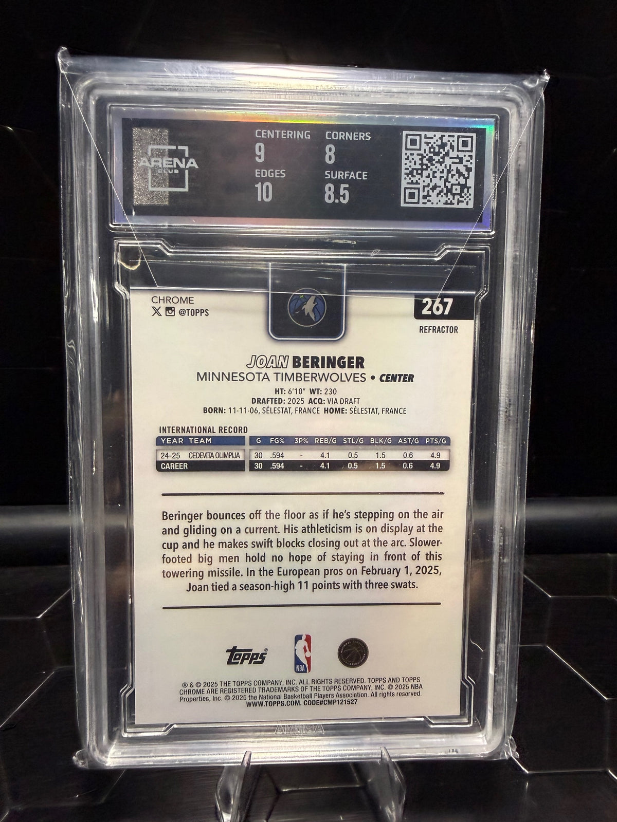 2025 Topps Chrome Joan Beringer #267 Refractor RC Arena Club 8.5