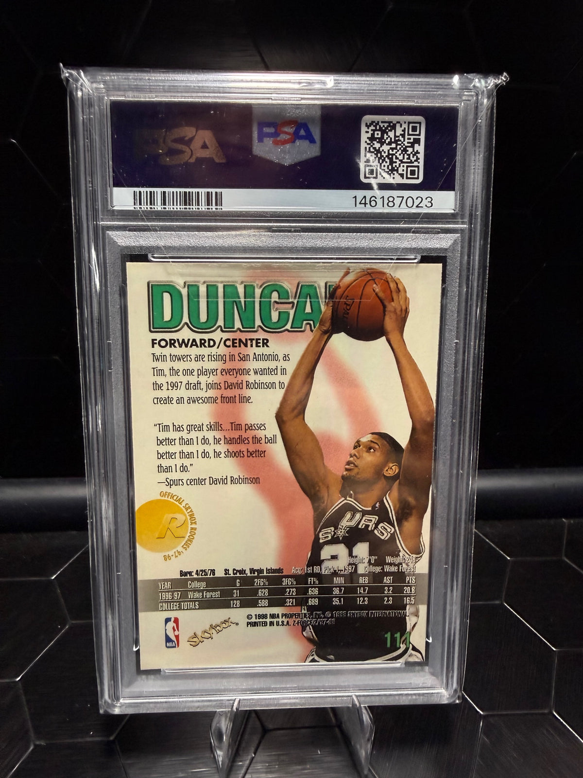 1997 SkyBox Z-Force Tim Duncan #111 PSA 9