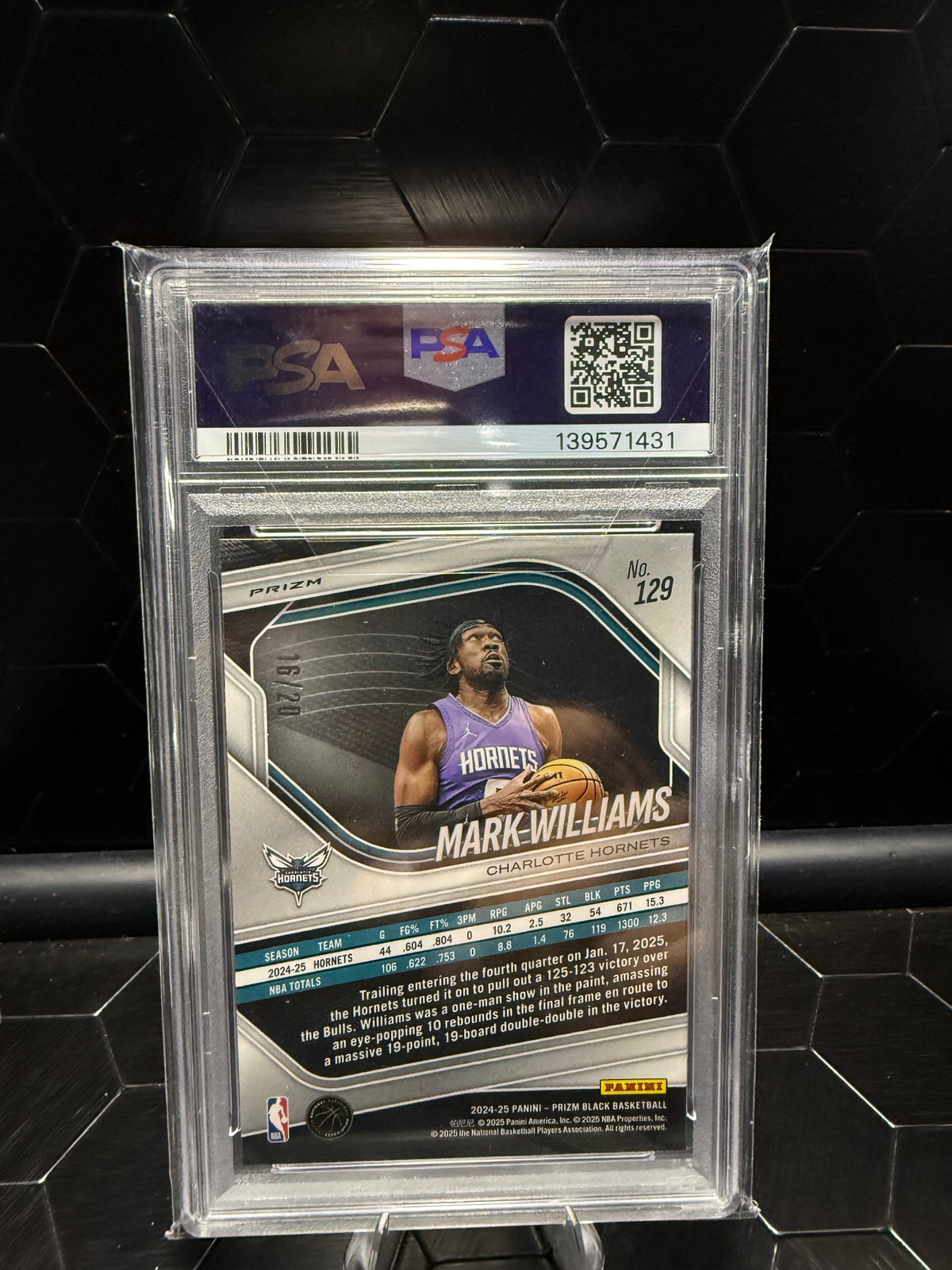 2024-25 Panini Prizm Black Mark Williams #129 Cherry Blossom Prizm 16/20 PSA 10