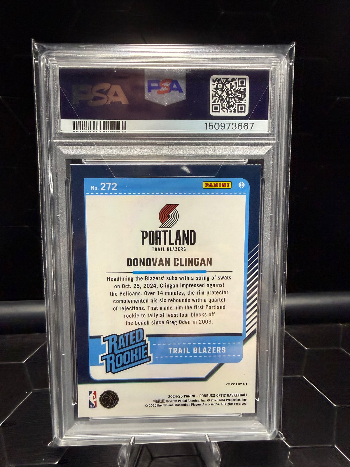 2024-25 Panini Donruss Optic Donovan Clingan #272 Pink Hyper Rated Rookie PSA 9