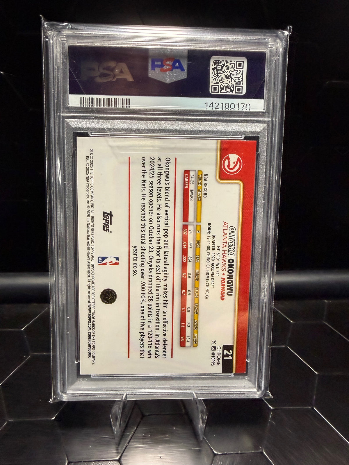 2025 Topps Chrome Onyeka Okongwu #21 Blue Wave /150 PSA 9