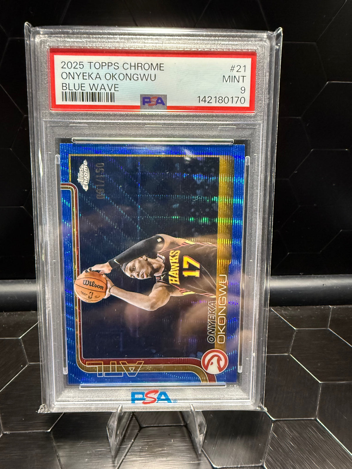 2025 Topps Chrome Onyeka Okongwu #21 Blue Wave /150 PSA 9