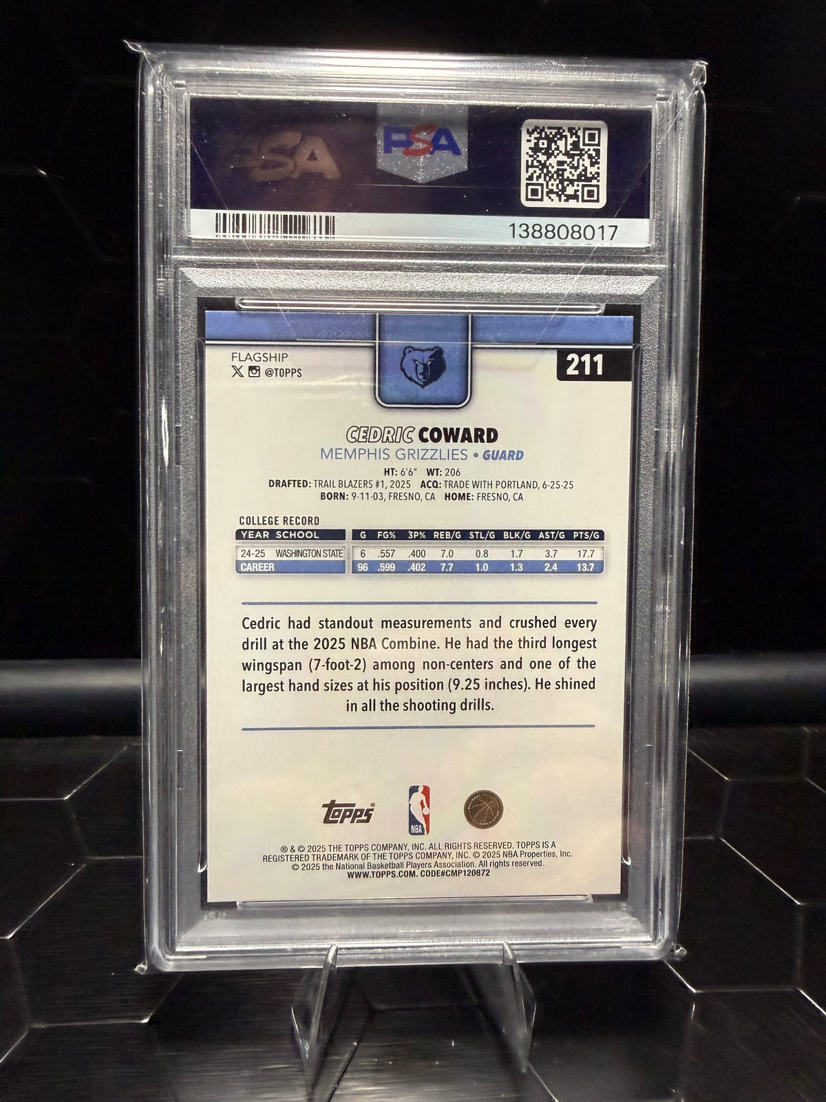 2025 Topps Cedric Coward #211 RC PSA 9